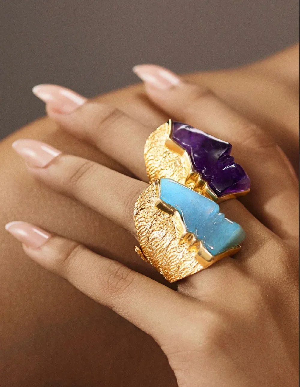 Stacked rings on a hand